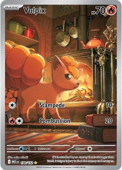 Pokémon card: Vulpix 138/132 from Mega Evolution base set (Illustration Rare), Fire type, front of card