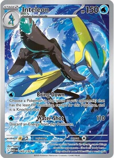 Pokémon card: Inteleon 142/132 from Mega Evolution base set (Illustration Rare), Water type, front of card