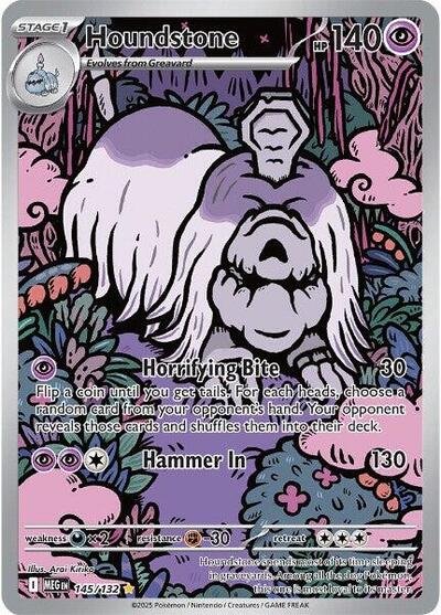 Pokémon card: Houndstone 145/132 from Mega Evolution base set (Illustration Rare), Psychic type, front of card