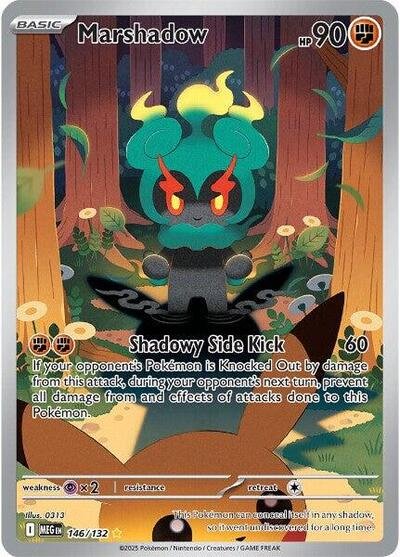 Pokémon card: Marshadow 146/132 from Mega Evolution base set (Illustration Rare), Fighting type, front of card