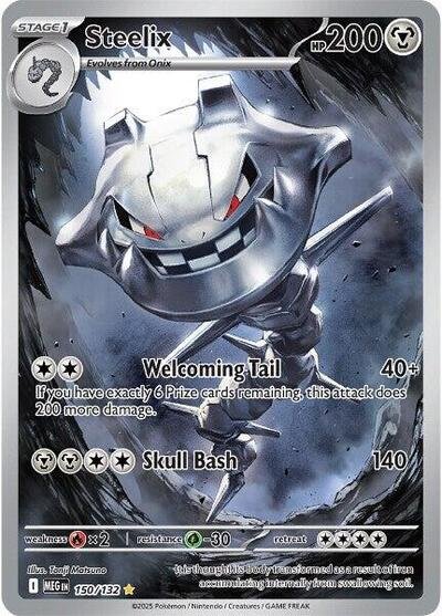 Pokémon card: Steelix 150/132 from Mega Evolution base set (Illustration Rare), Metal type, front of card