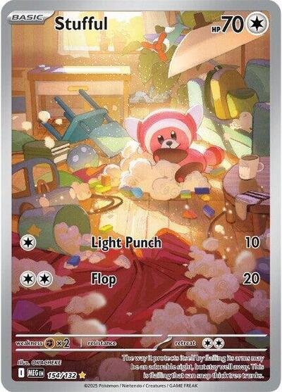 Pokémon card: Stufful 154/132 from Mega Evolution base set (Illustration Rare), Colorless type, front of card