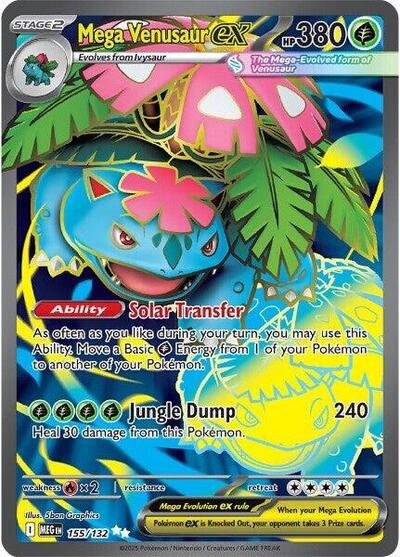 Pokémon card: Mega Venusaur ex 155/132 from Mega Evolution base set (Ultra Rare), Grass type, front of card