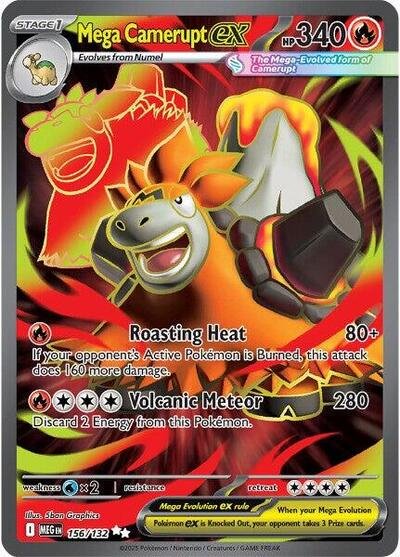 Pokémon card: Mega Camerupt ex 156/132 from Mega Evolution base set (Ultra Rare), Fire type, front of card