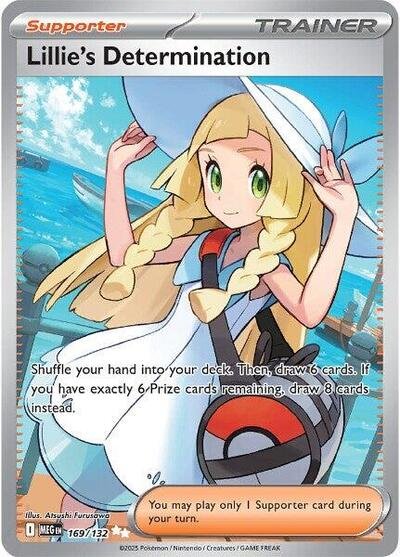 Pokémon card: Lillie's Determination 169/132 from Mega Evolution base set (Ultra Rare), front of card