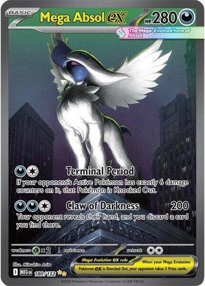 Pokémon card: Mega Absol ex 180/132 from Mega Evolution base set (Special Illustration Rare), Darkness type, front of card