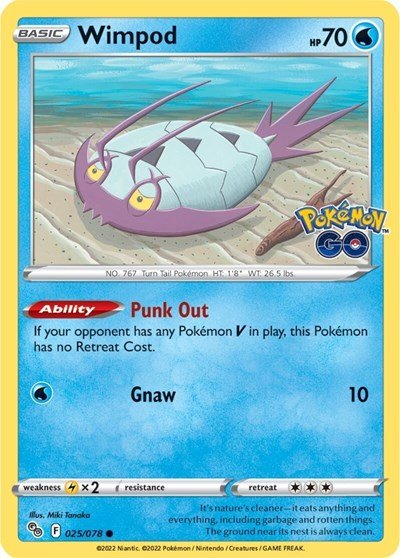Pokémon card: Wimpod 025/078 from Pokemon GO (Common), Water type, front of card