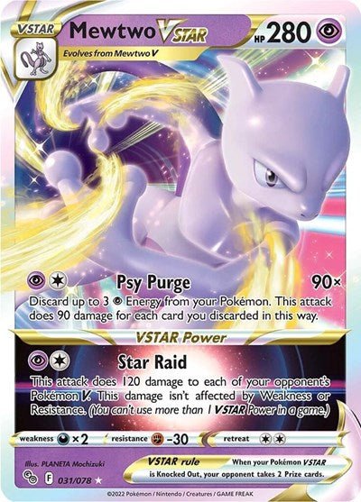 Pokémon card: Mewtwo VSTAR 031/078 from Pokemon GO (Ultra Rare), Psychic type, front of card