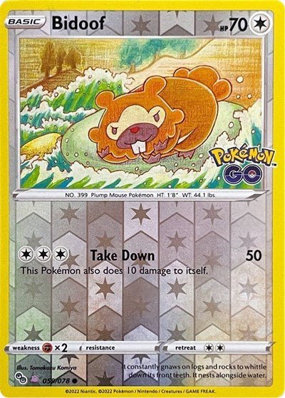 Pokémon card: Bidoof (Peelable Ditto) 059/078 from Pokemon GO (Common), Colorless type, front of card
