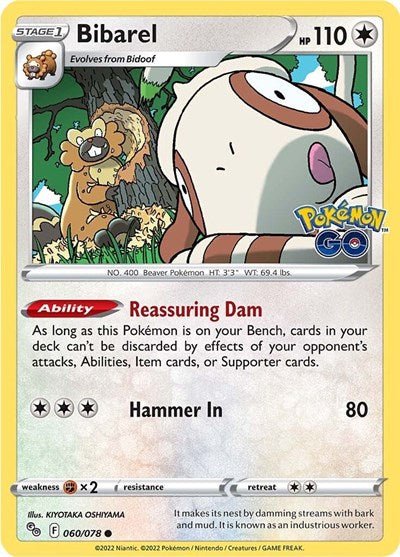 Pokémon card: Bibarel 060/078 from Pokemon GO (Common), Colorless type, front of card