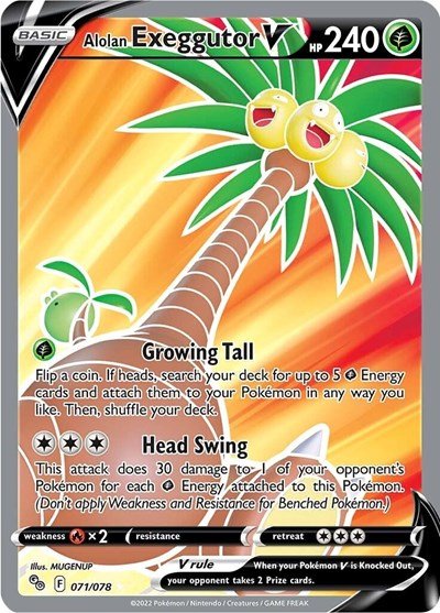 Pokémon card: Alolan Exeggutor V (Full Art) 071/078 from Pokemon GO (Ultra Rare), Grass type, front of card