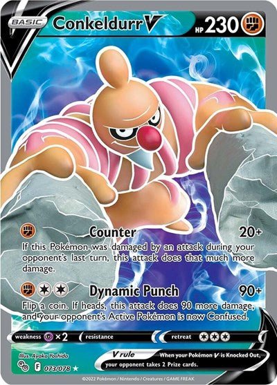 Pokémon card: Conkeldurr V (Full Art) 073/078 from Pokemon GO (Ultra Rare), Fighting type, front of card