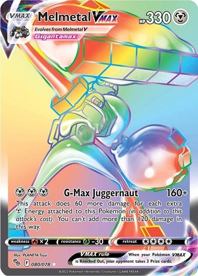 Pokémon card: Melmetal VMAX 080/078 from Pokemon GO (Secret Rare), Metal type, front of card