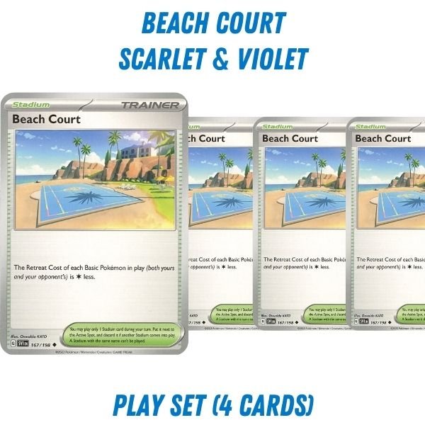 Pokémon card: Beach Court (Scarlet & Violet) from Pokémon TCG Trainer Playset, front of card