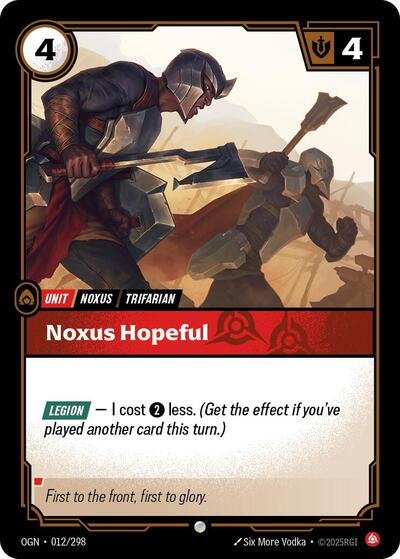 Riftbound card: Noxus Hopeful 012/298 from Origins (Common), front of card