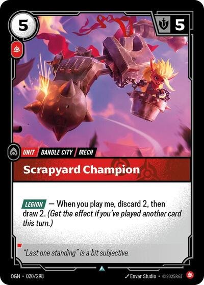 Riftbound card: Scrapyard Champion 020/298 from Origins (Uncommon), front of card