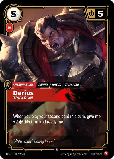 Riftbound card: Darius - Trifarian 027/298 from Origins (Rare), front of card