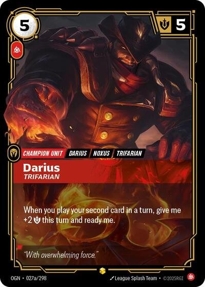 Riftbound card: Darius - Trifarian (Alternate Art) 027a/298 from Origins (Showcase), front of card