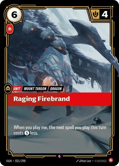 Riftbound card: Raging Firebrand 031/298 from Origins (Rare), front of card