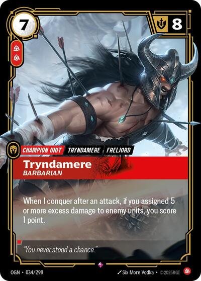 Riftbound card: Tryndamere - Barbarian 034/298 from Origins (Rare), front of card