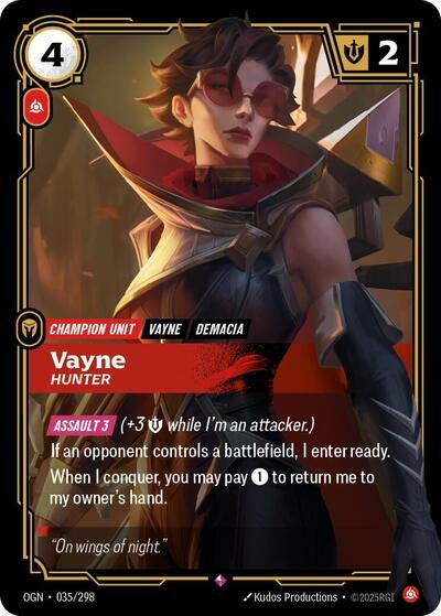 Riftbound card: Vayne - Hunter 035/298 from Origins (Rare), front of card