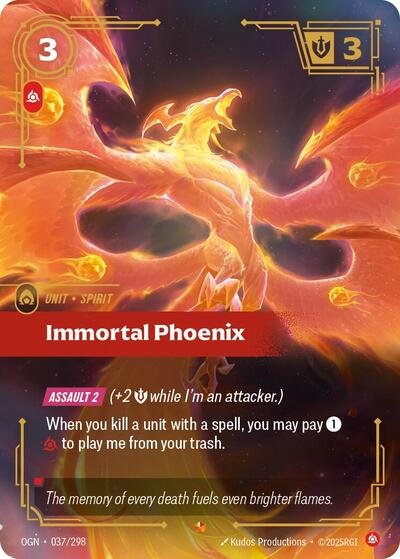 Riftbound card: Immortal Phoenix 037/298 from Origins (Epic), front of card