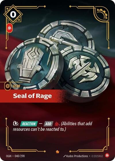 Riftbound card: Seal of Rage 040/298 from Origins (Epic), front of card