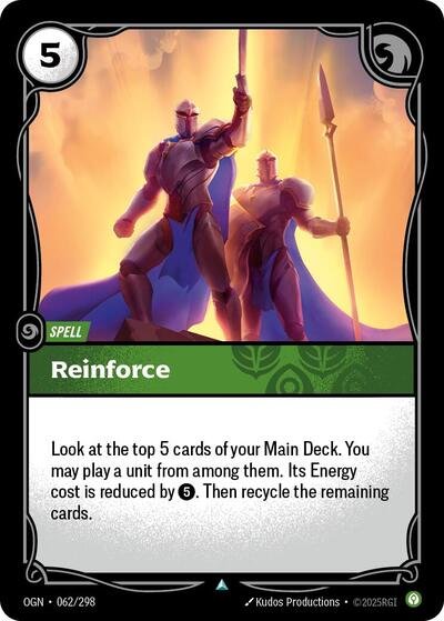 Riftbound card: Reinforce 062/298 from Origins (Uncommon), front of card