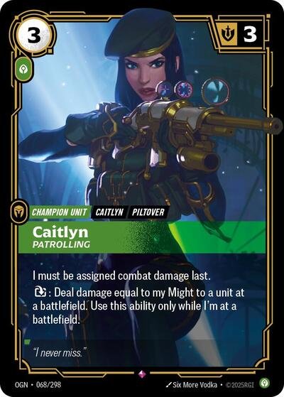 Riftbound card: Caitlyn - Patrolling 068/298 from Origins (Rare), front of card