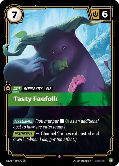 Riftbound card: Tasty Faefolk 075/298 from Origins (Rare), front of card