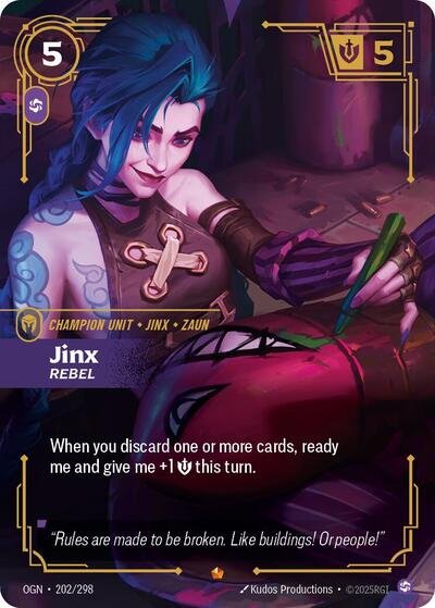 Riftbound card: Jinx - Rebel 202/298 from Origins (Epic), front of card