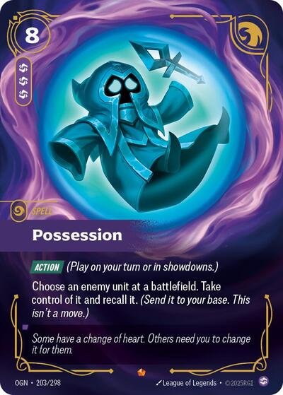 Riftbound card: Possession 203/298 from Origins (Epic), front of card