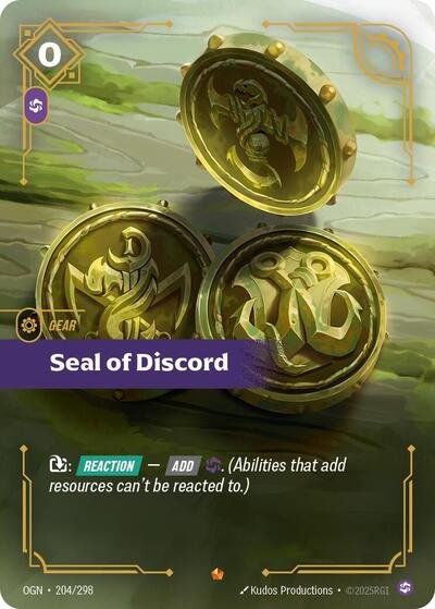 Riftbound card: Seal of Discord 204/298 from Origins (Epic), front of card