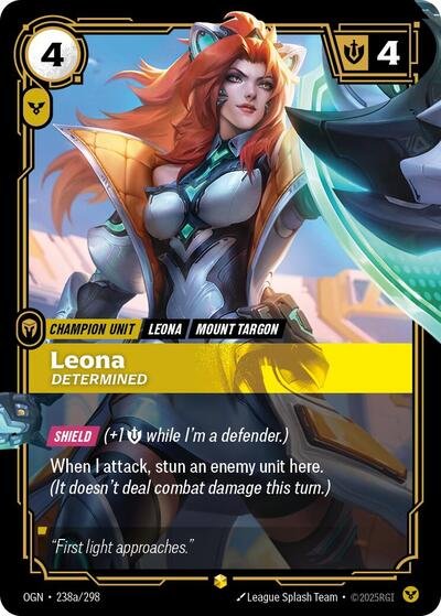Riftbound card: Leona - Determined (Alternate Art) 238a/298 from Origins (Showcase), front of card