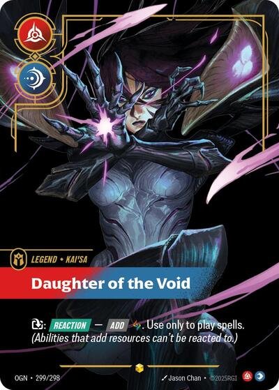 Riftbound card: Kai'Sa - Daughter of the Void (Overnumbered) 299/298 from Origins (Showcase), front of card