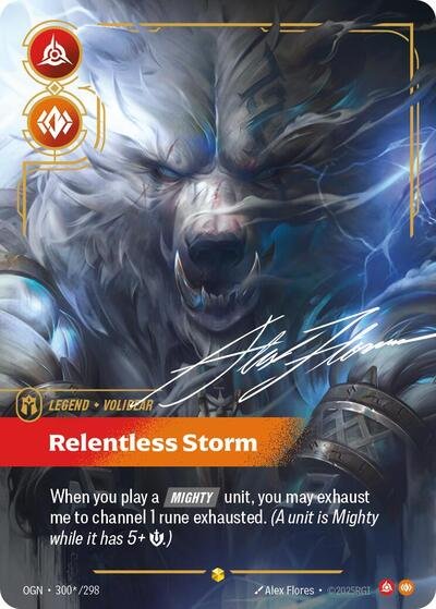 Riftbound card: 300*/298 Volibear - Relentless Storm (Signature) from Origins (Showcase), front of card