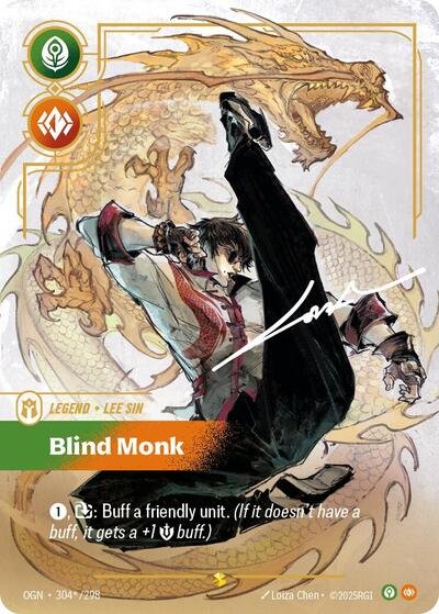 Riftbound card: 304*/298 Lee Sin - Blind Monk (Signature) from Origins (Showcase), front of card