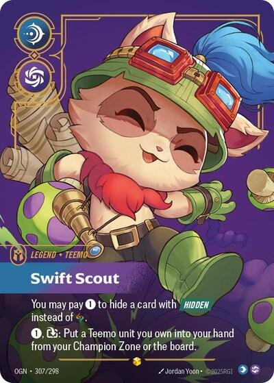 Riftbound card: Teemo - Swift Scout (Overnumbered) 307/298 from Origins (Showcase), front of card