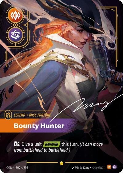 Riftbound card: 309*/298 Miss Fortune - Bounty Hunter (Signature) from Origins (Showcase), front of card