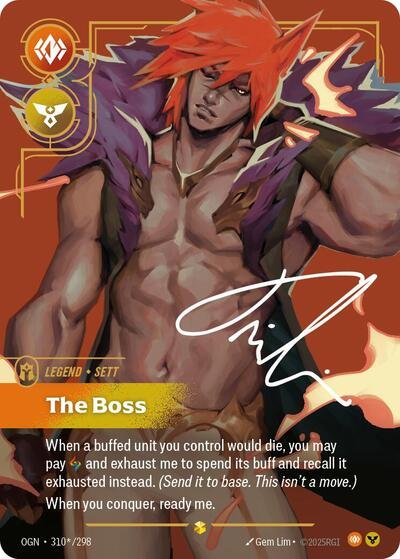 Riftbound card: 310*/298 Sett - The Boss (Signature) from Origins (Showcase), front of card