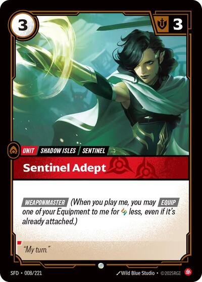 Riftbound card: Sentinel Adept 008/221 from Spiritforged (Common), front of card