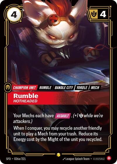 Riftbound card: Rumble - Hotheaded (Alternate Art) 026a/221 from Spiritforged (Showcase), front of card