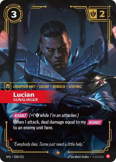 Riftbound card: Lucian - Gunslinger 028/221 from Spiritforged (Epic), front of card