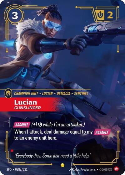 Riftbound card: Lucian - Gunslinger (Alternate Art) 028a/221 from Spiritforged (Showcase), front of card