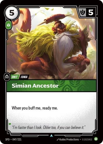 Riftbound card: Simian Ancestor 047/221 from Spiritforged (Uncommon), front of card