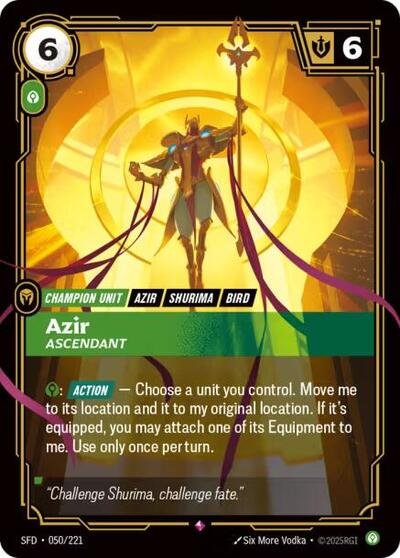 Riftbound card: Azir - Ascendant 050/221 from Spiritforged (Rare), front of card