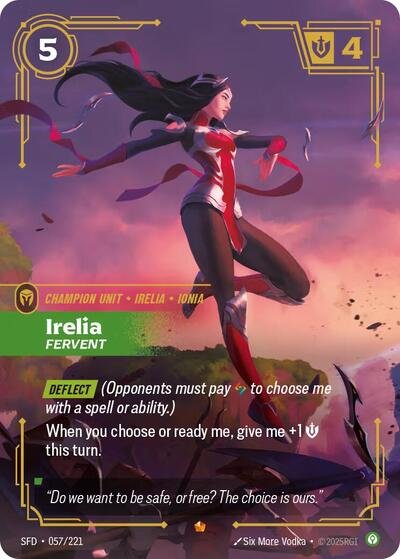 Riftbound card: Irelia - Fervent 057/221 from Spiritforged (Epic), front of card