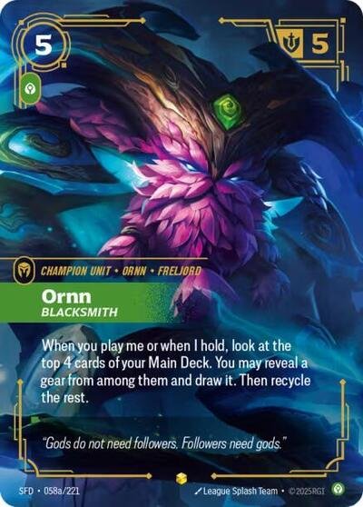 Riftbound card: Ornn - Blacksmith (Alternate Art) 058a/221 from Spiritforged (Showcase), front of card