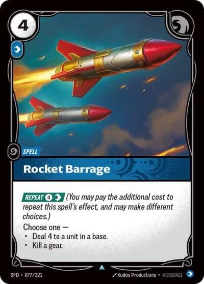 Riftbound card: Rocket Barrage 077/221 from Spiritforged (Uncommon), front of card