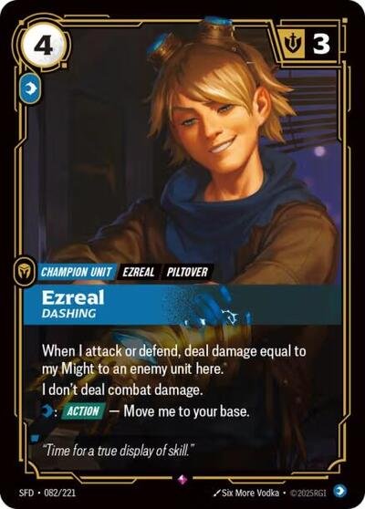 Riftbound card: Ezreal - Dashing 082/221 from Spiritforged (Rare), front of card